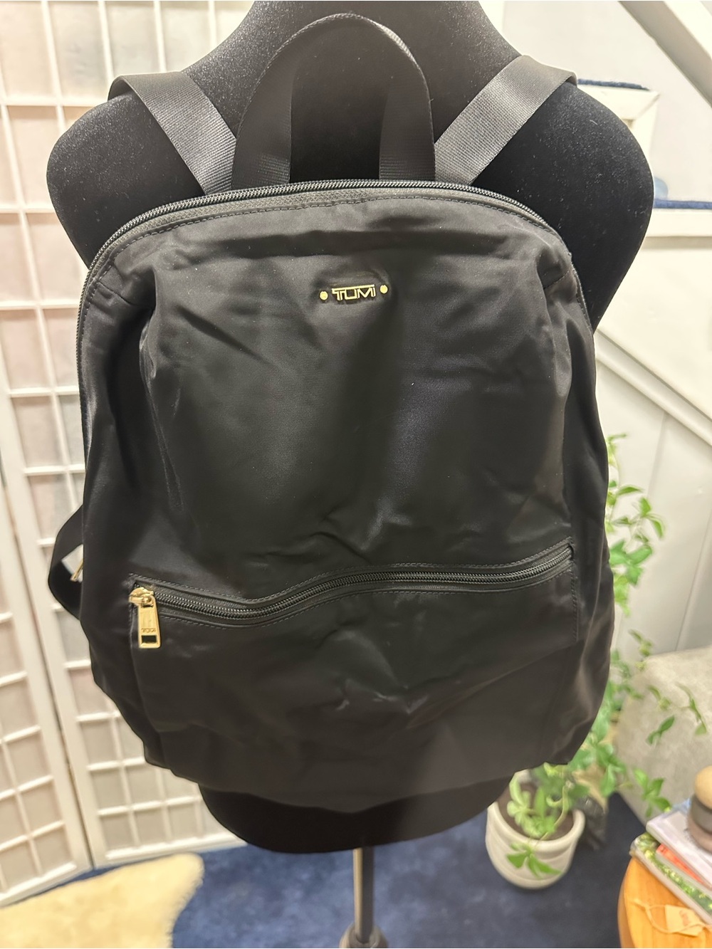 Tumi Black Nylon Backpack with Gold Hardware